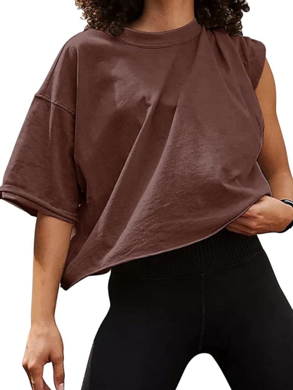 Crop Top Womens Small Brown Workout Shirt Boxy Short Sleeve Loose Fit B1